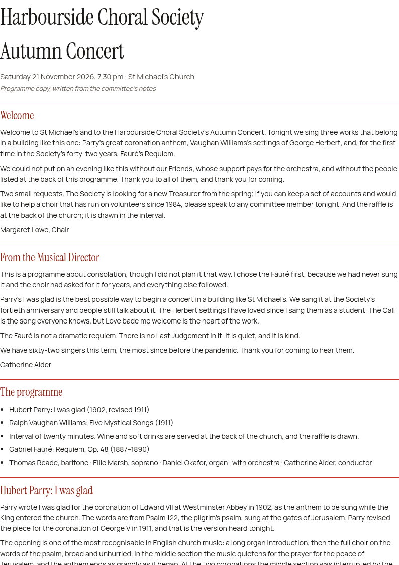 The sample programme copy, page one of the PDF proof